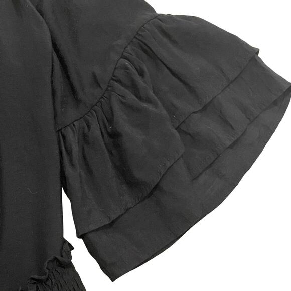 Mystical Avant Garde Black Duster Kimono | Smocked Waist Pockets Ruffle Art Wear - Picture 4 of 9